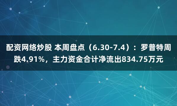 配资网络炒股 本周盘点（6.30-7.4）：罗普特周跌4.91%，主力资金合计净流出834.75万元