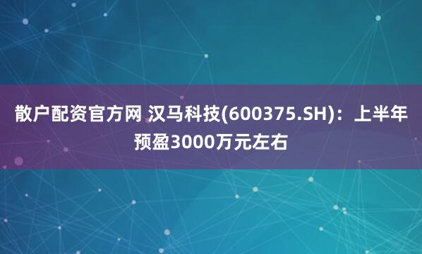 散户配资官方网 汉马科技(600375.SH)：上半年预盈3000万元左右